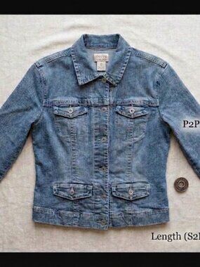 Chico's Platinum Blue Cropped Denim Jean Jacket Size 4